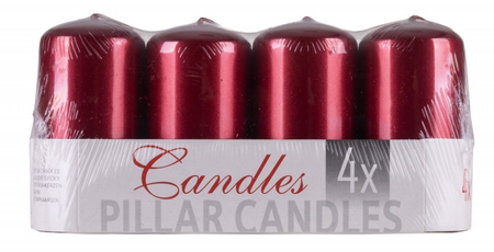Świeca słupek DONAU HOME Standard Lakier, 50x100mm, 4 szt., czerwony metaliczny połysk
