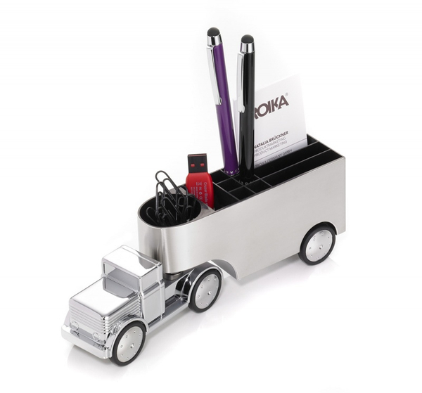 Przybornik na biurko TROIKA Office Trucker, ciężarówka, chromowany, szary