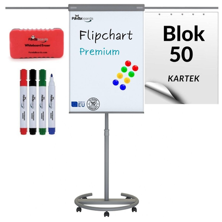 Flipchart Mobilny Premium Magnetyczny Suchościeralny FM5 z ramionami na blok + Akcesoria
