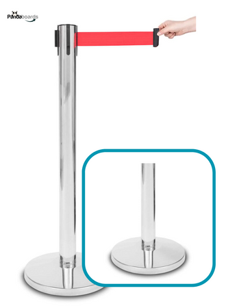 Słupek Odgrodzeniowy Taśmowy Chromowany - h 90 cm / Pas 2,35 m