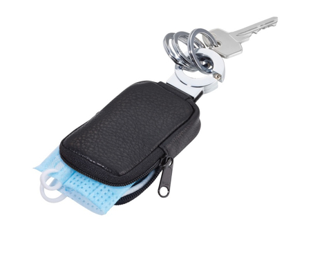 Brelok TROIKA Pocket Click, 3 kółka do kluczy, etui na monety na suwak, czarna skóra