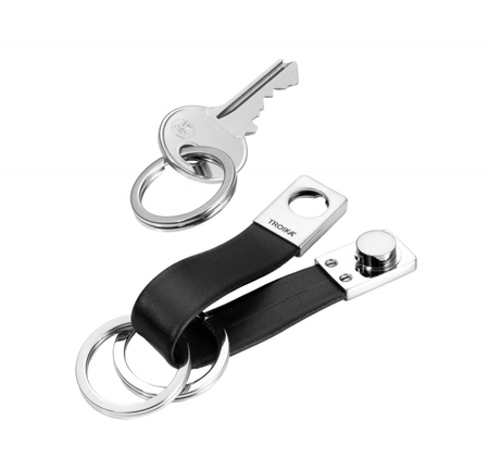 Brelok TROIKA Twister, 3 kółka do kluczy, skóra/metal, czarny