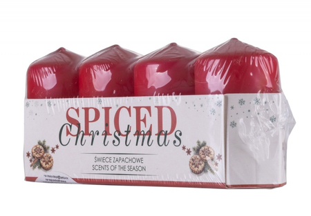 Świeca słupek DONAU HOME Spiced Christmas, 40x70mm, 4 szt., ciastka korzenne, czerwony